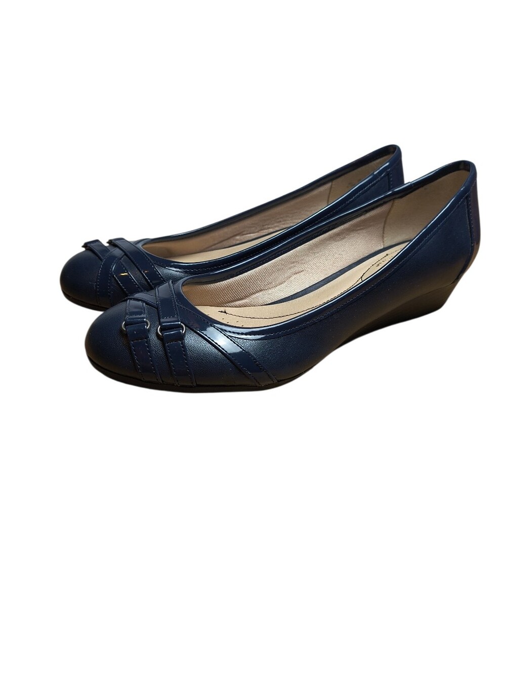 Life Stride Flair Wedge Pumps Women's 9.5M Blue Soft System Comfort Strap Detail